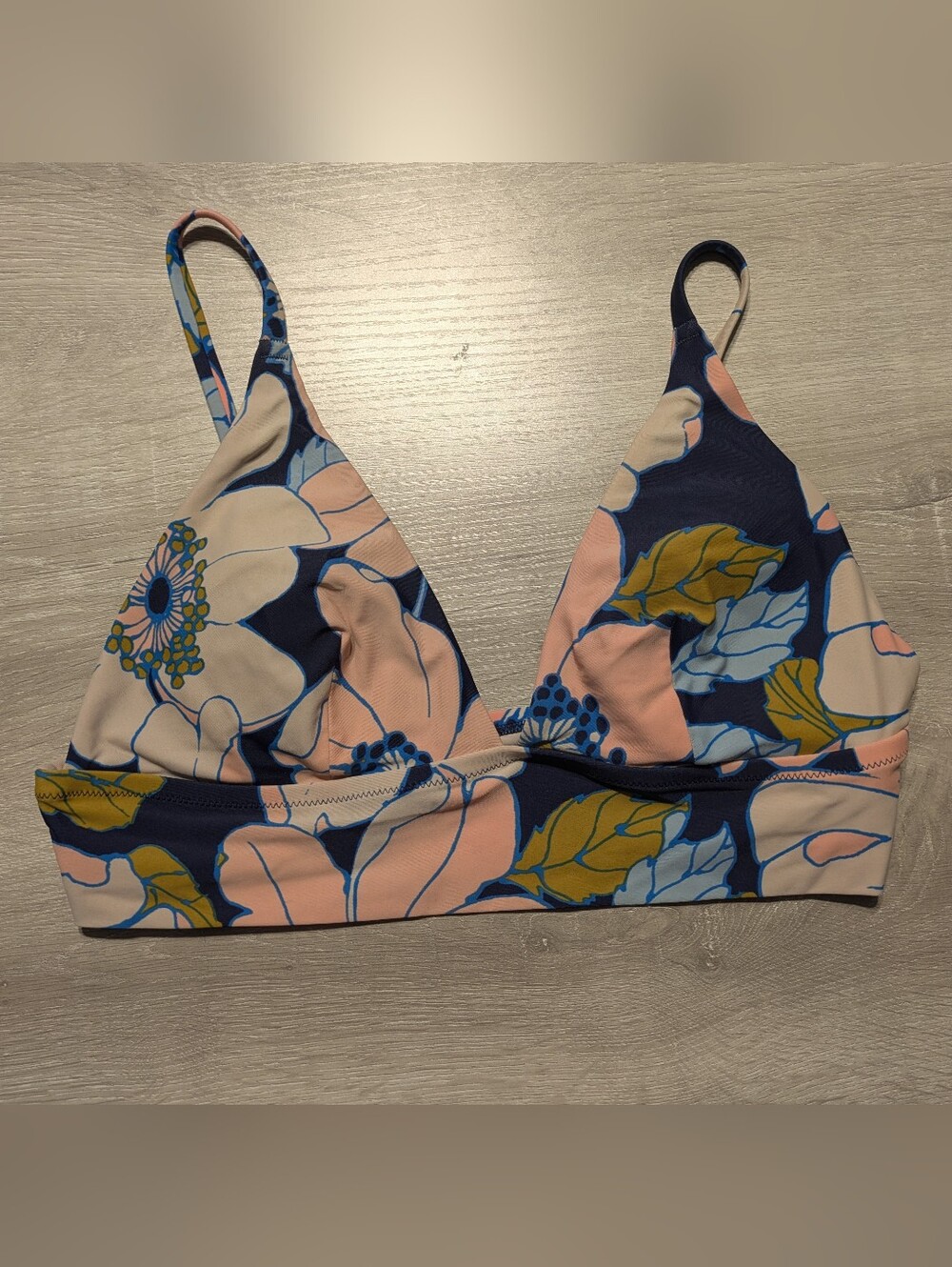 Aerie Floral Triangle Bikini Top in Navy, Peach & Olive